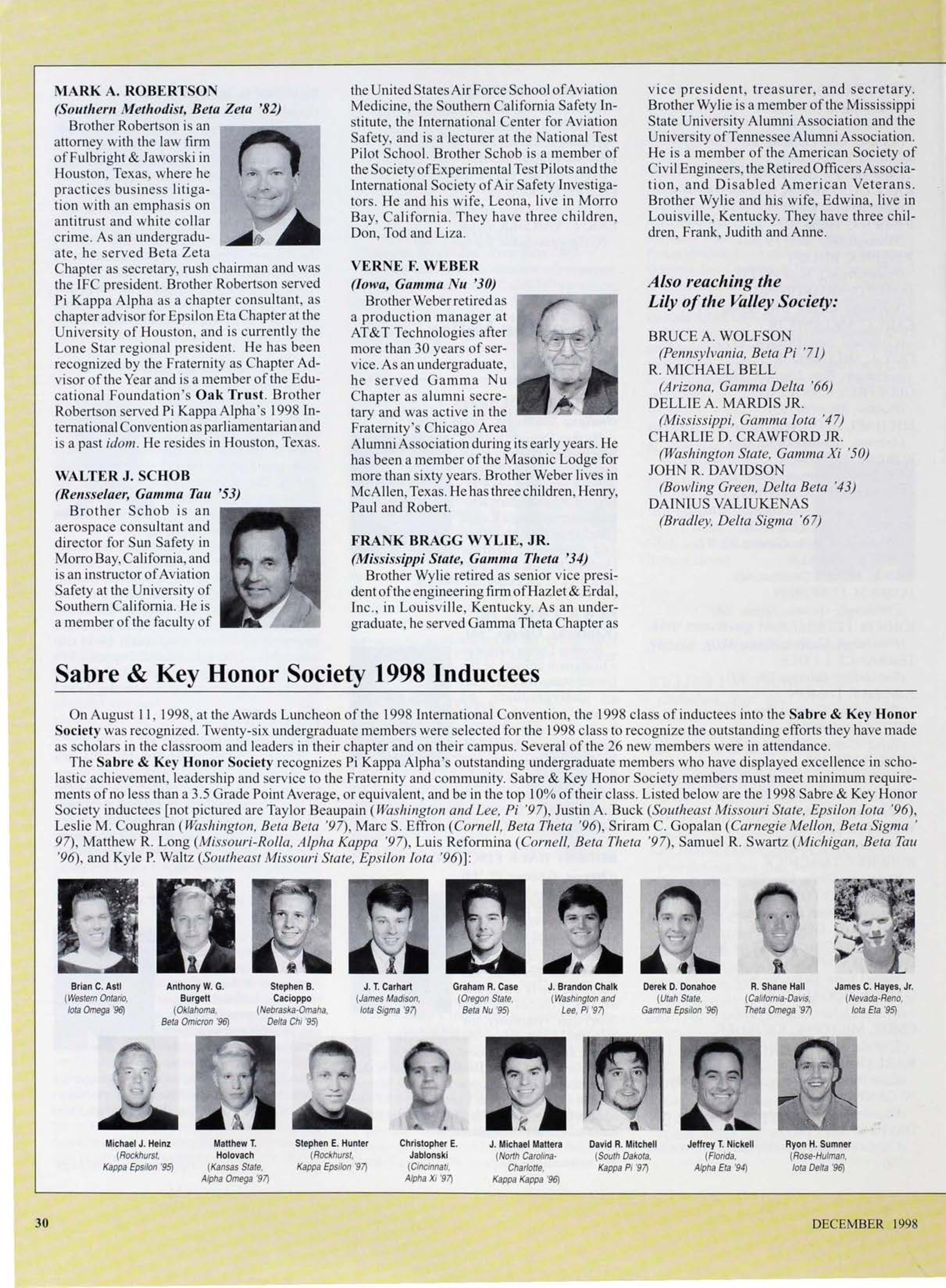 Sabre & Key Honor Society 1998 Inductees